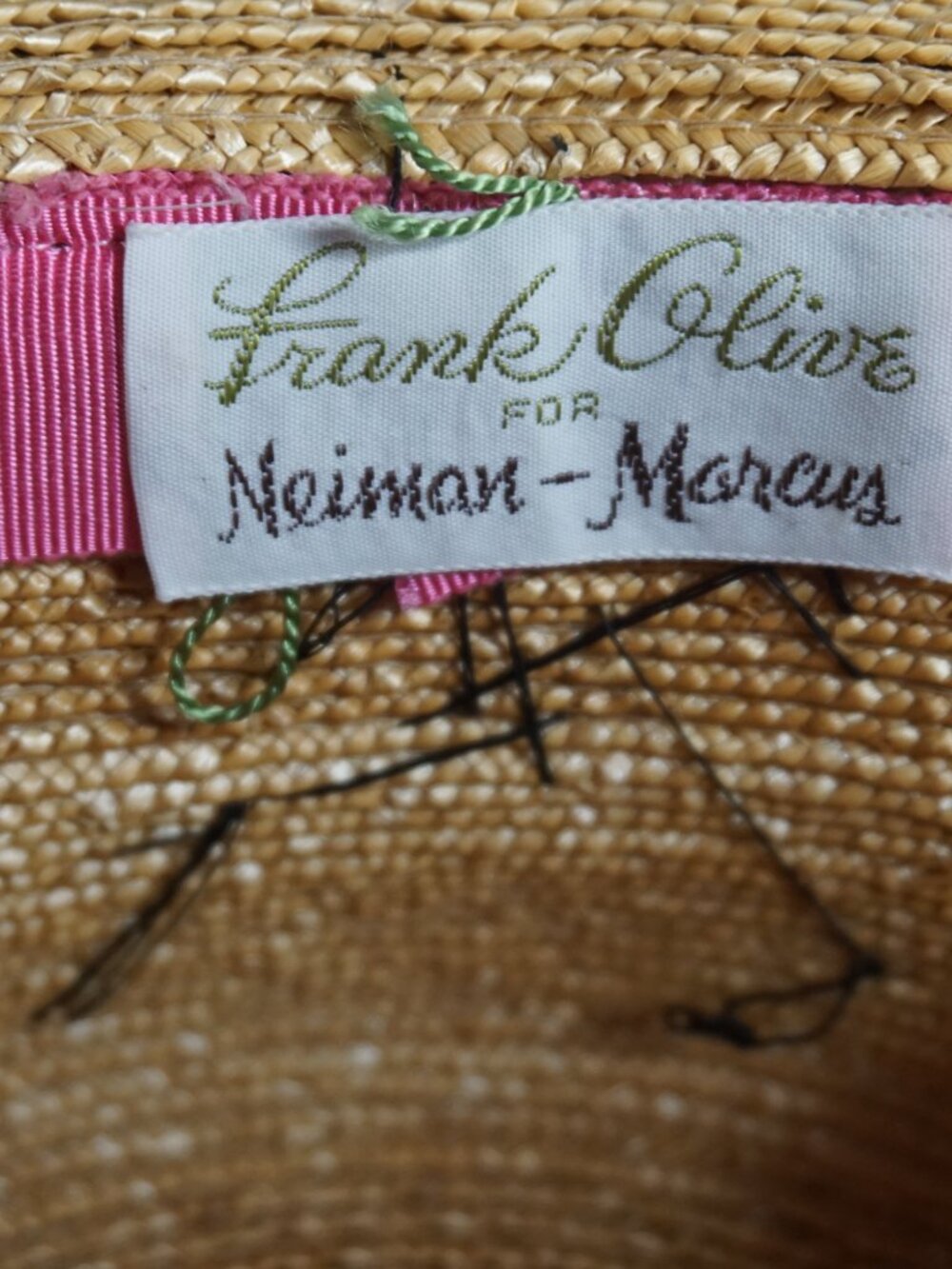Wearable Vintage Frank Olive Neiman Marcus Straw Wide Brim Black Polka Dot Bow - Picture 3 of 3